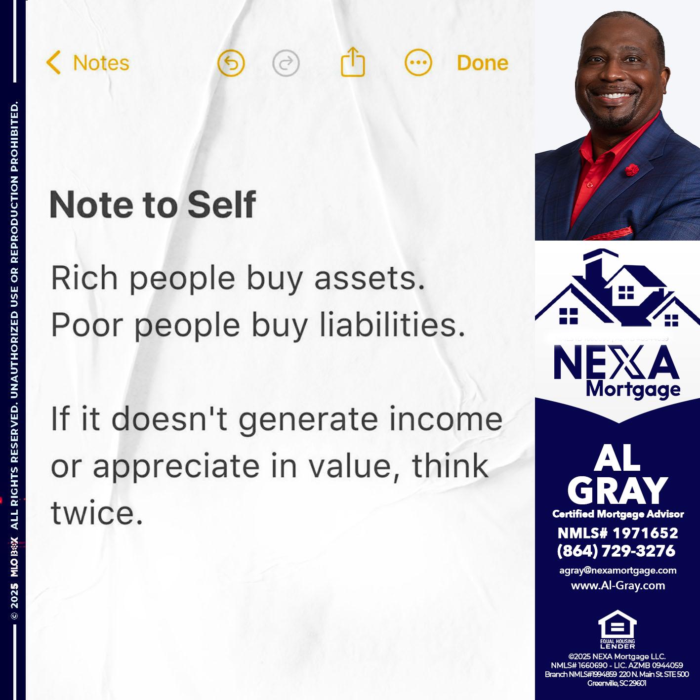 NOTE TO SELF - Al Gray -Loan Officer