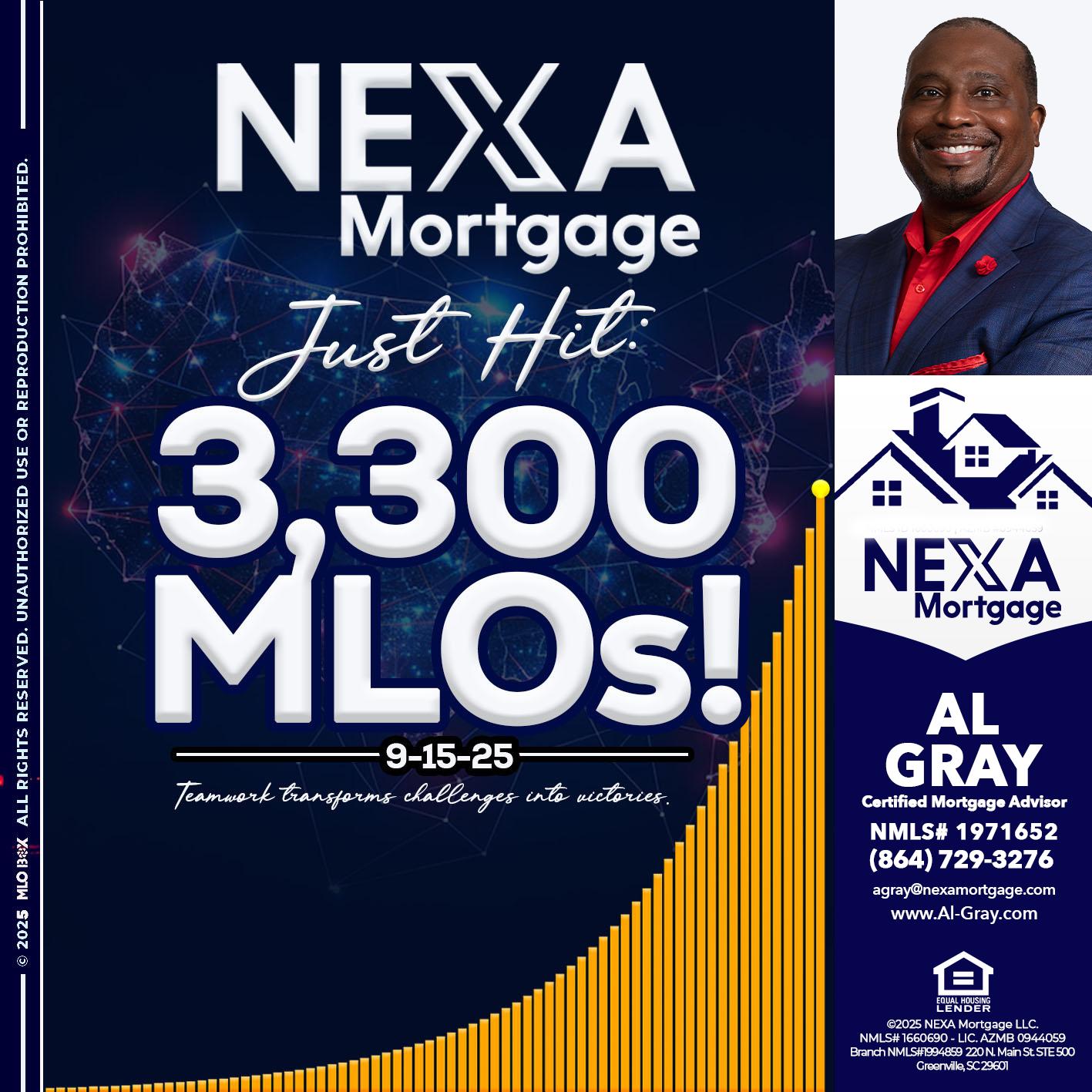 NEXA JUST HIT 3300 MLOS - Al Gray -Loan Officer