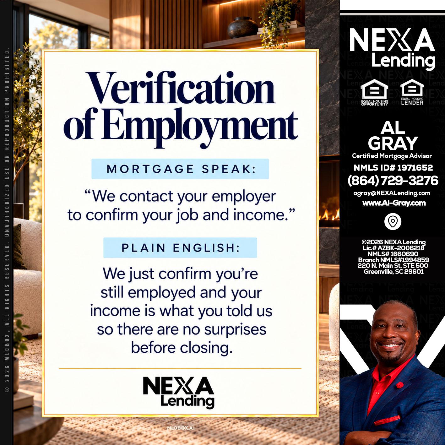 VERIFICATION OF EMPLOYMENT - Al Gray -Branch Mgr/Sr. LO