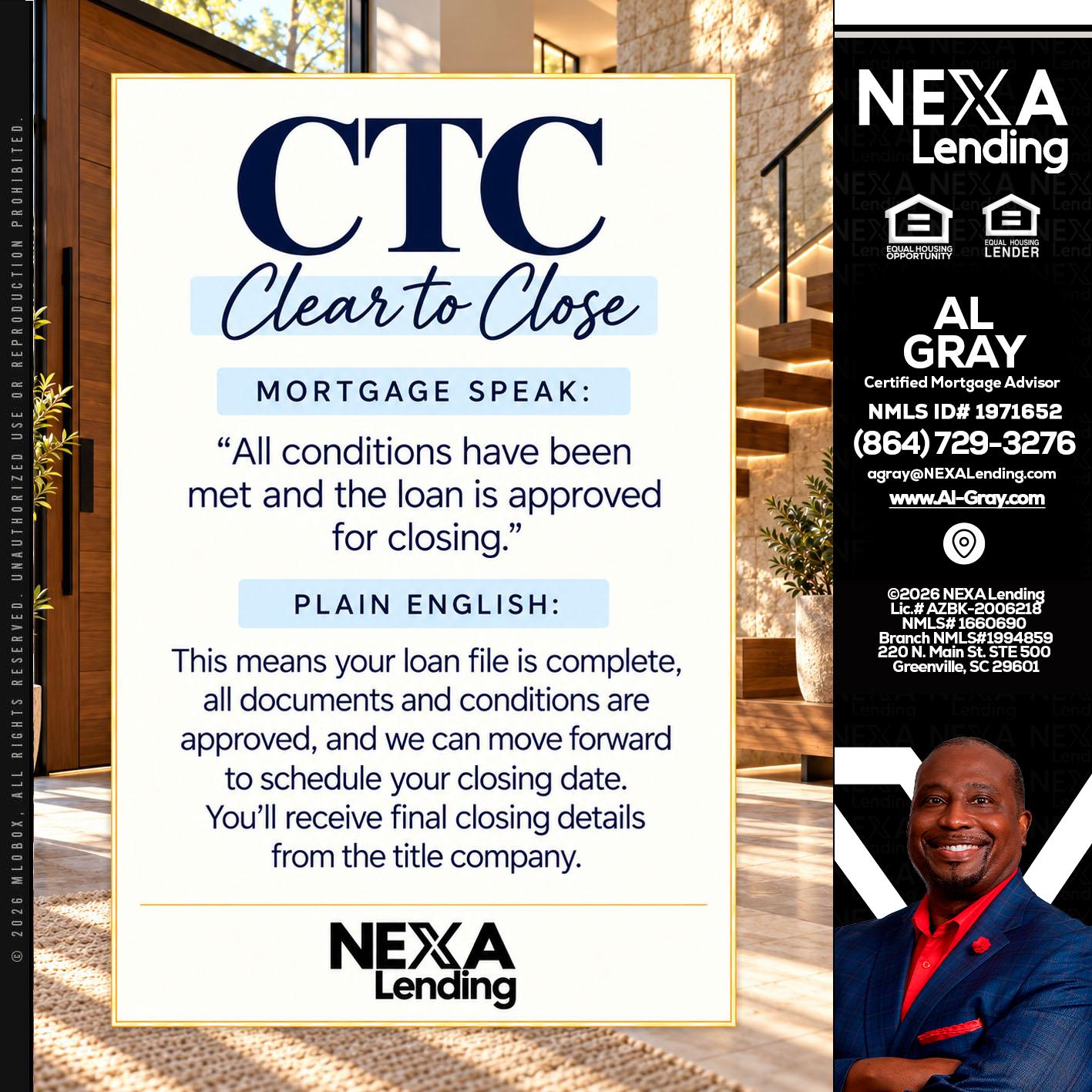 CLEAR TO CLOSE - Al Gray -Branch Mgr/Sr. LO