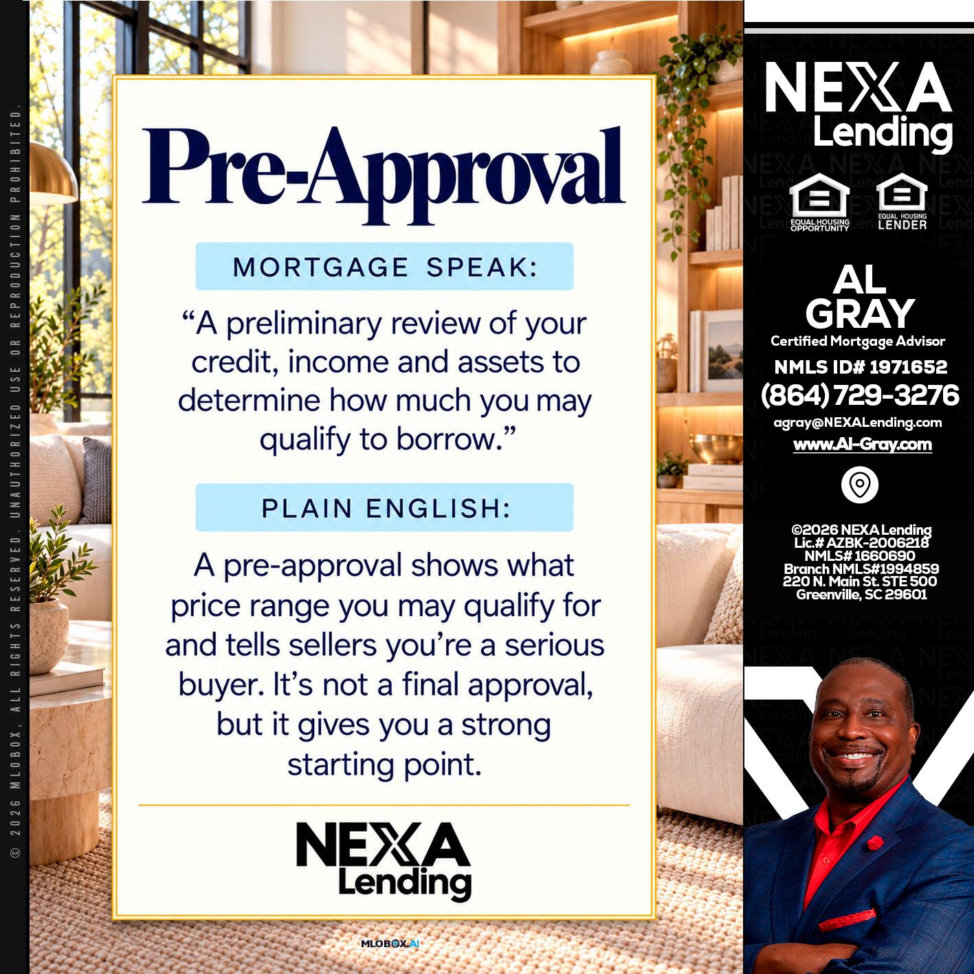 PREAPROVAL - Al Gray -Branch Mgr/Sr. LO